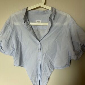 Light Blue Cropped Button-Up Shirt
